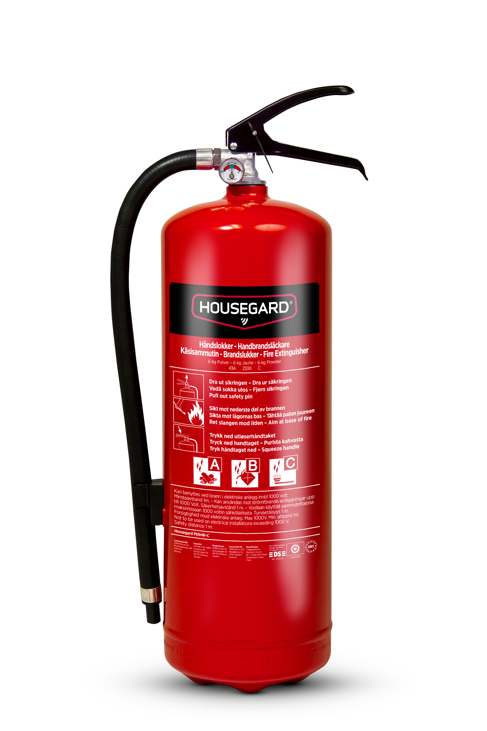 Pulverslukker 6 kg 43A, rød