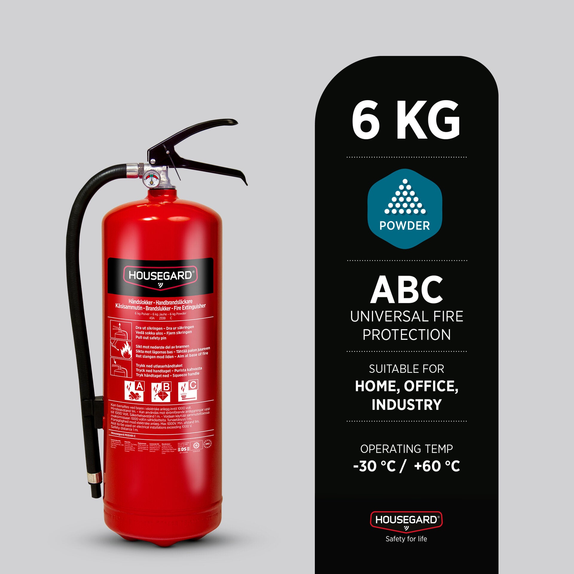 Pulverslukker 6 kg 43A, rød