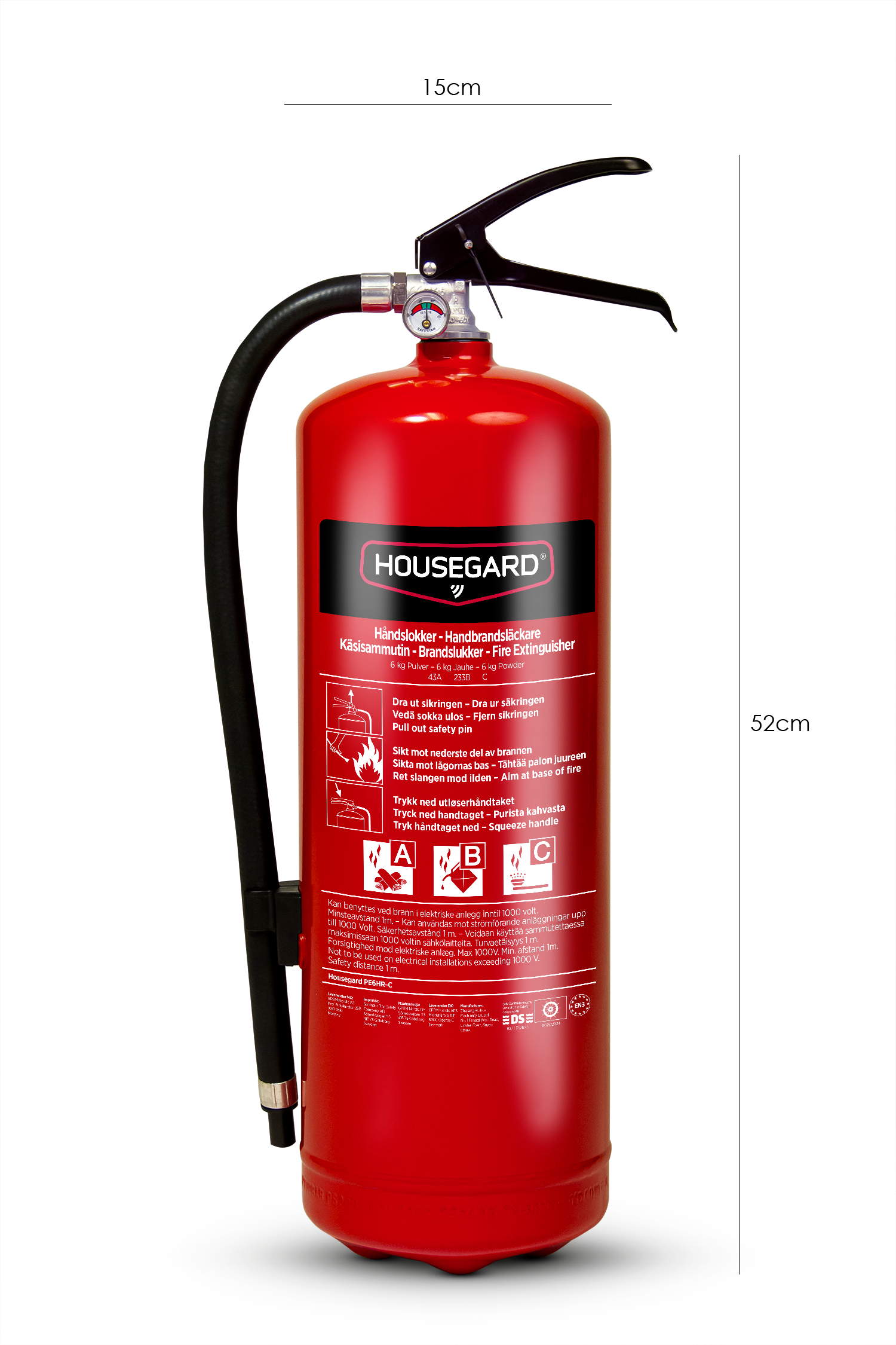 Pulverslukker 6 kg 43A, rød